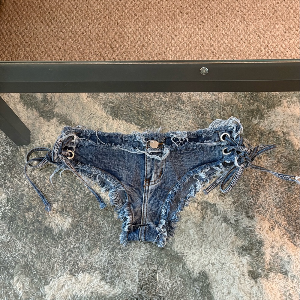 Women Low Waist Ripped Distressed Denim Jeans Shorts Lace Up Booty Hot Pants